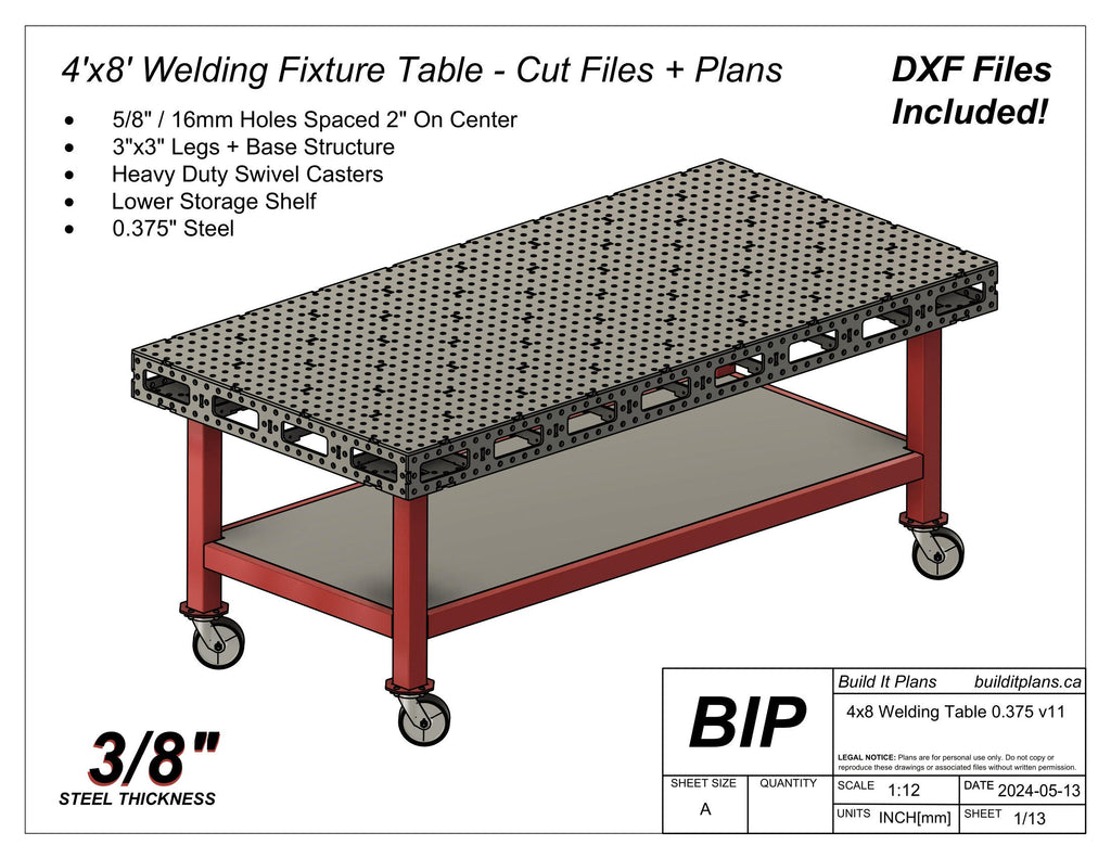 4'x8' Welding Table DXF Files - 3/8" Steel