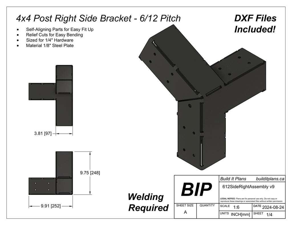 6/12 Pitch Truss Bracket DXF Cut Files - 4x4 Post Frame Kit