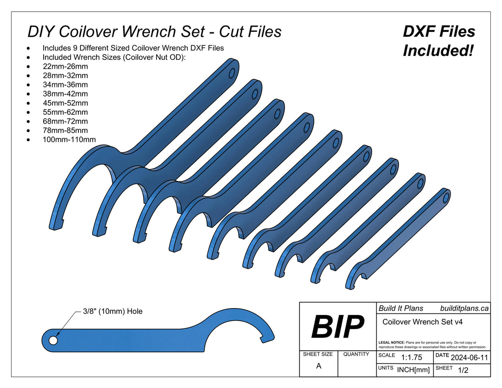Coilover Wrench DXF Bundle – Coil Over Spanner Tool Cut Files