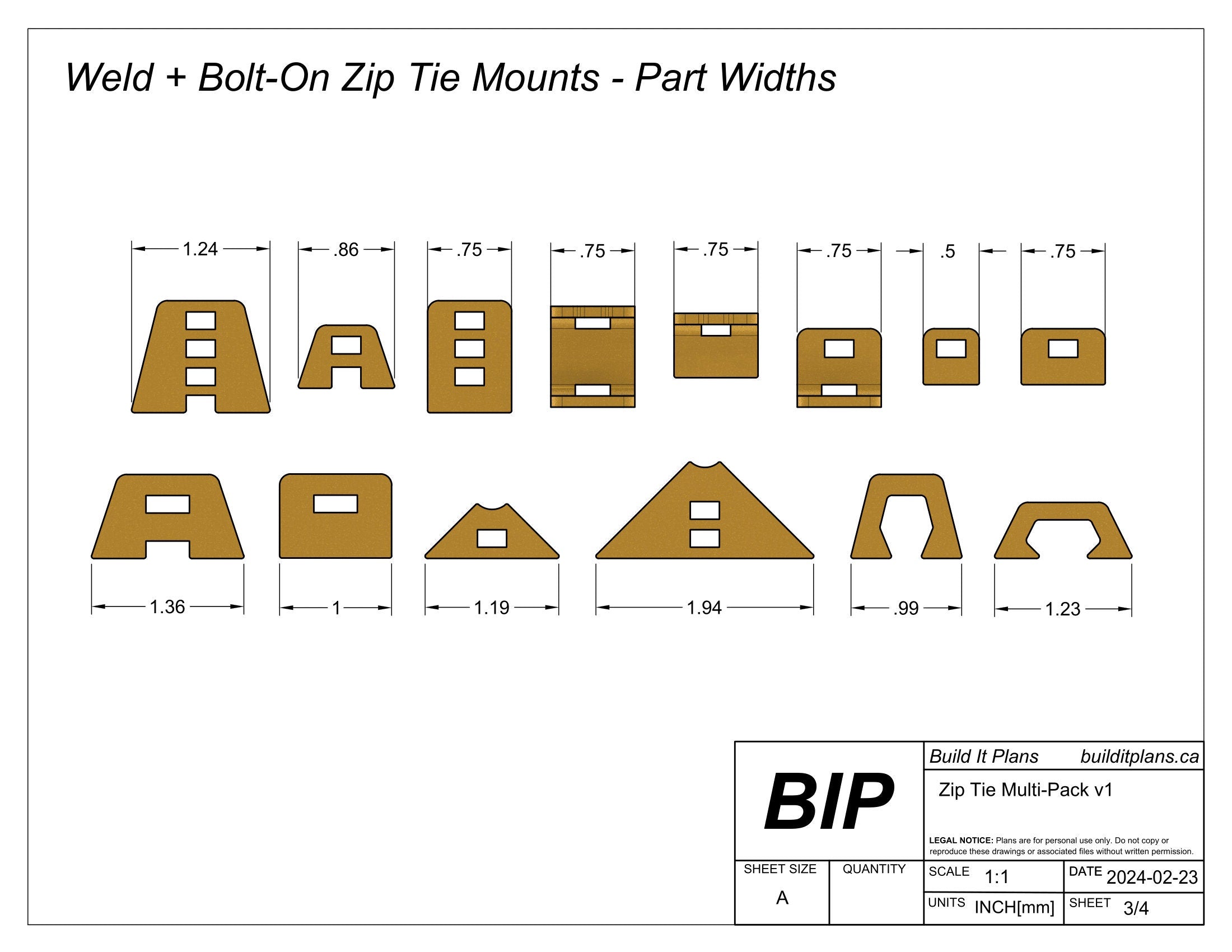 Wiring, Brake and Fuel Line Mounting Tab DXF Files - Zip Tie Mounting Bracket Files