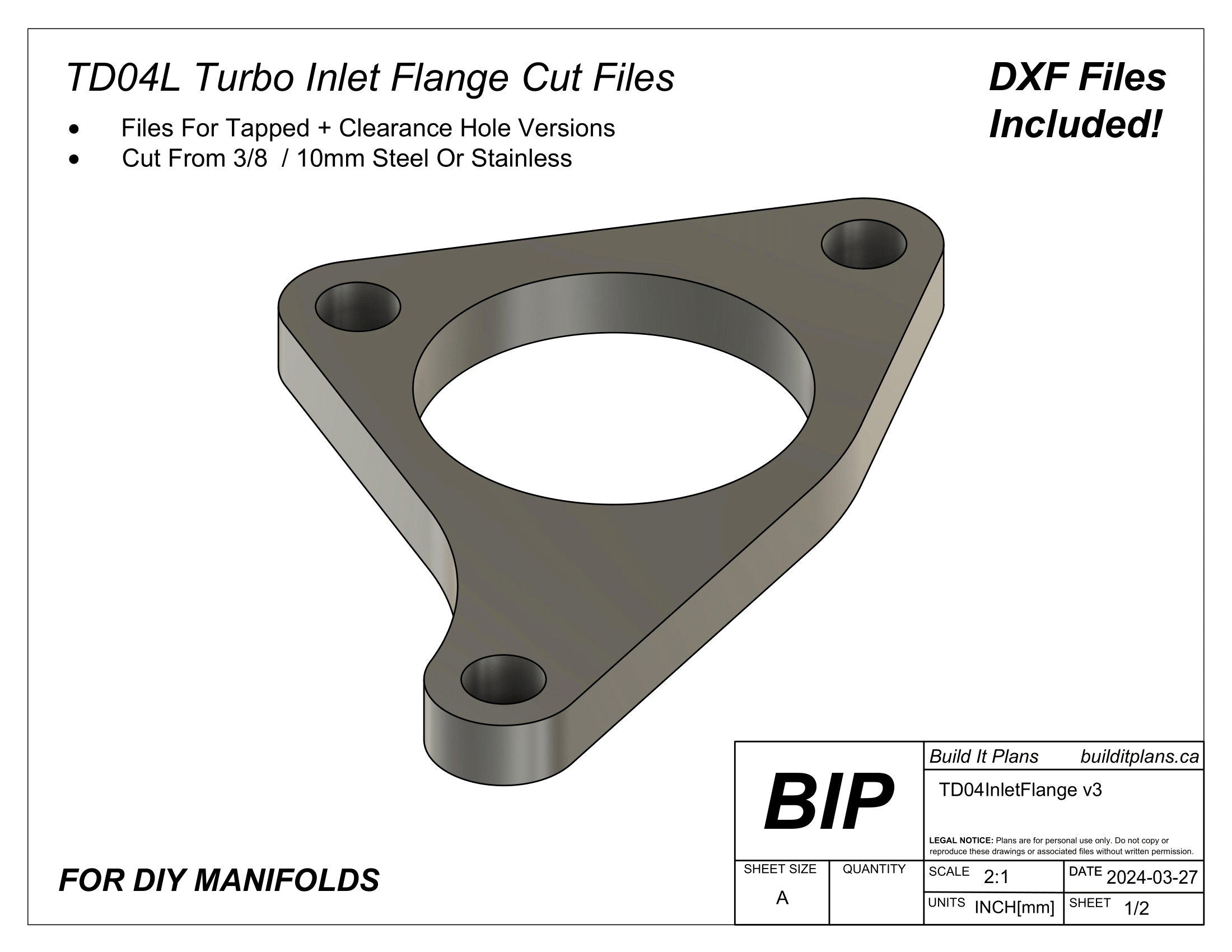 TD04 Turbo Manifold Flange DXF Cut Files - TD04L TDO4