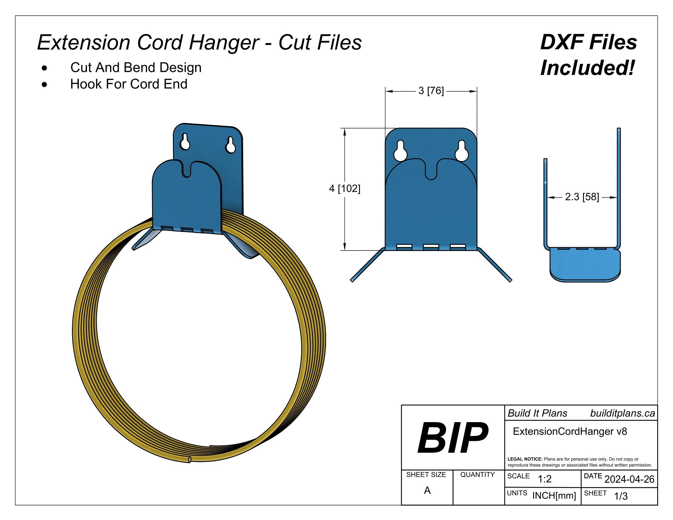 Extension Cord Hanger DXF - Cord Organizer Cut File