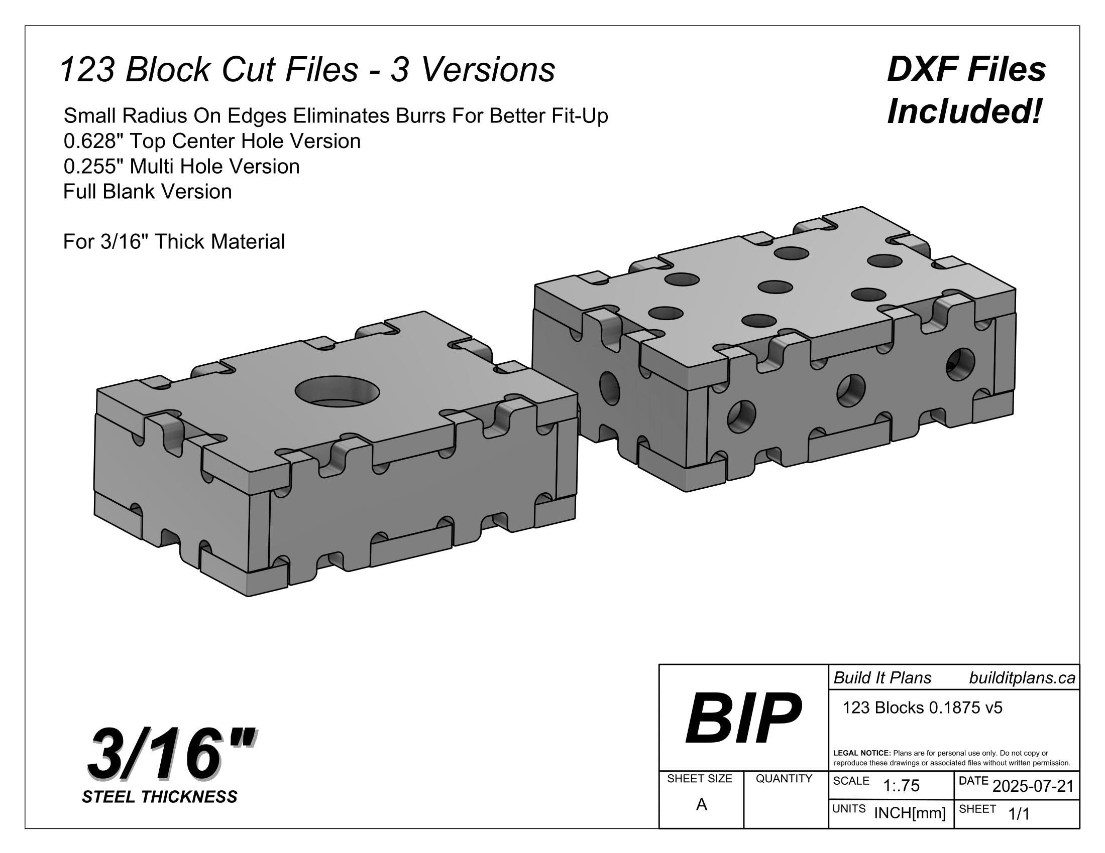 123 Block DXF Cut Files - 3/16" Material DIY Welding Fixture Blocks