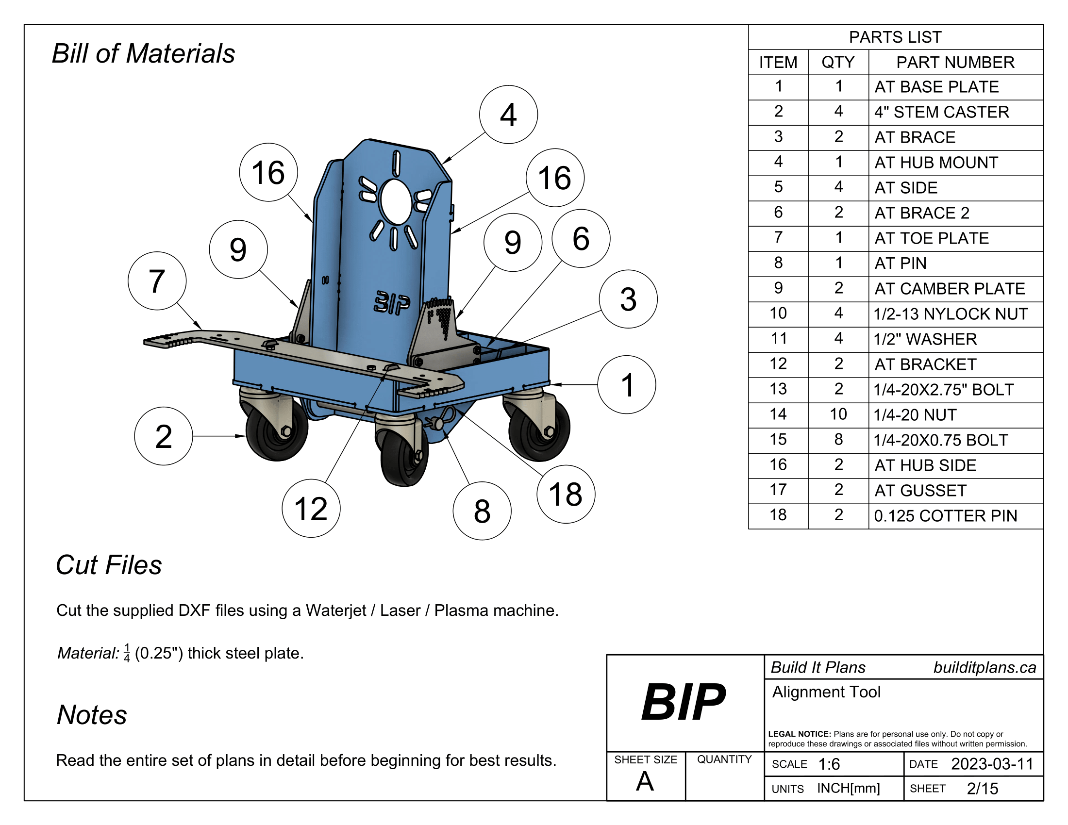 Wheel Alignment Tool DXF Files - Toe + Camber Adjustment Device Cut Files + PDF Plans