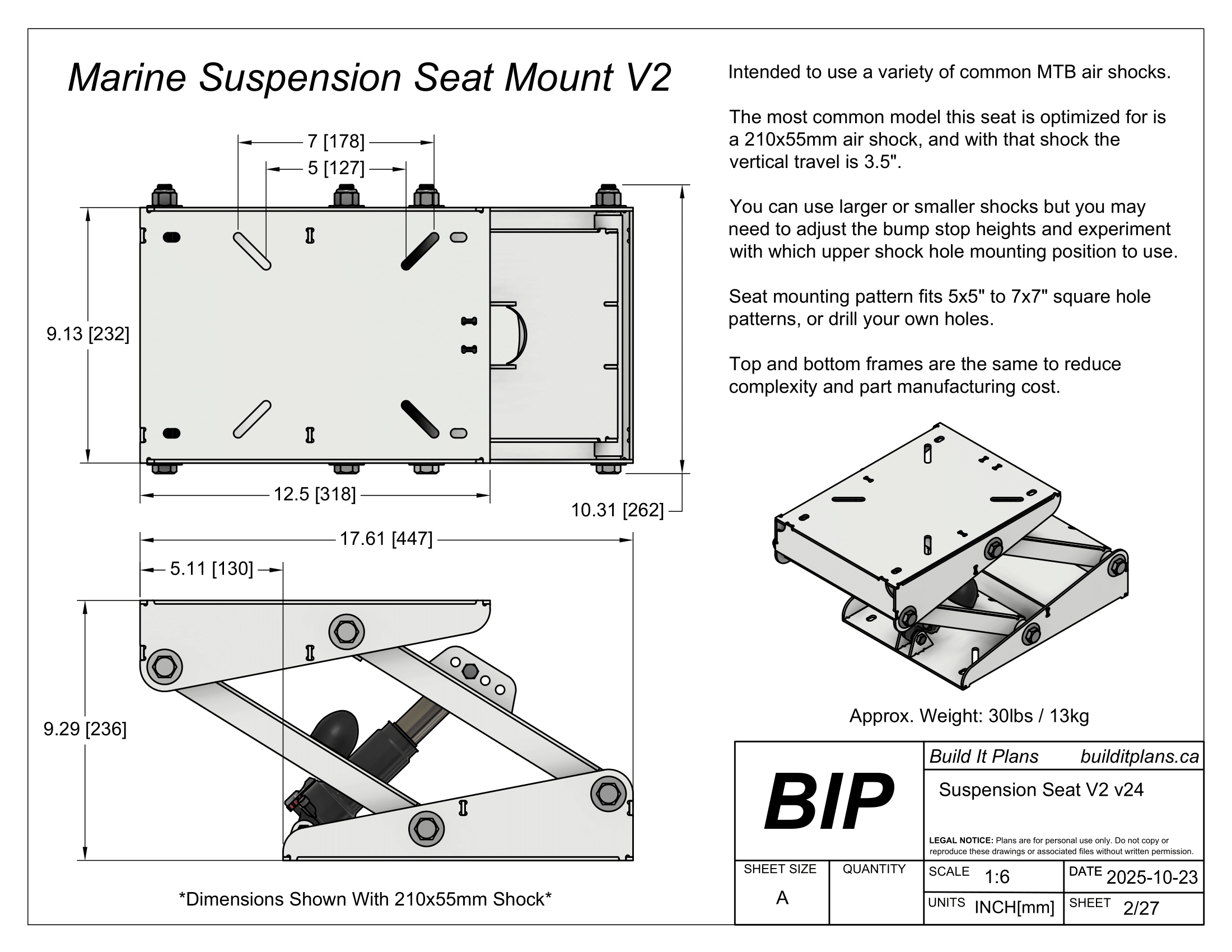Boat Suspension Seat Mount Plans - DXF Files and PDF Instructions