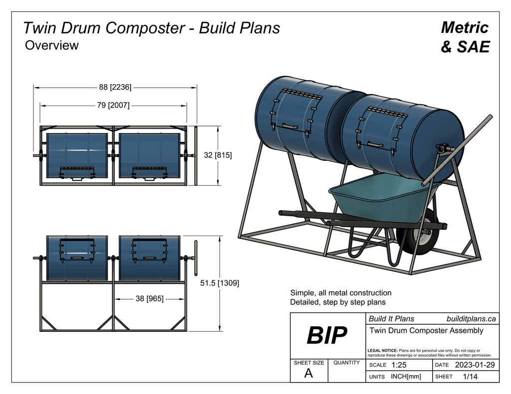 Twin Drum Composter Plans - DIY Dual 55 Gallon Steel Drum Composter
