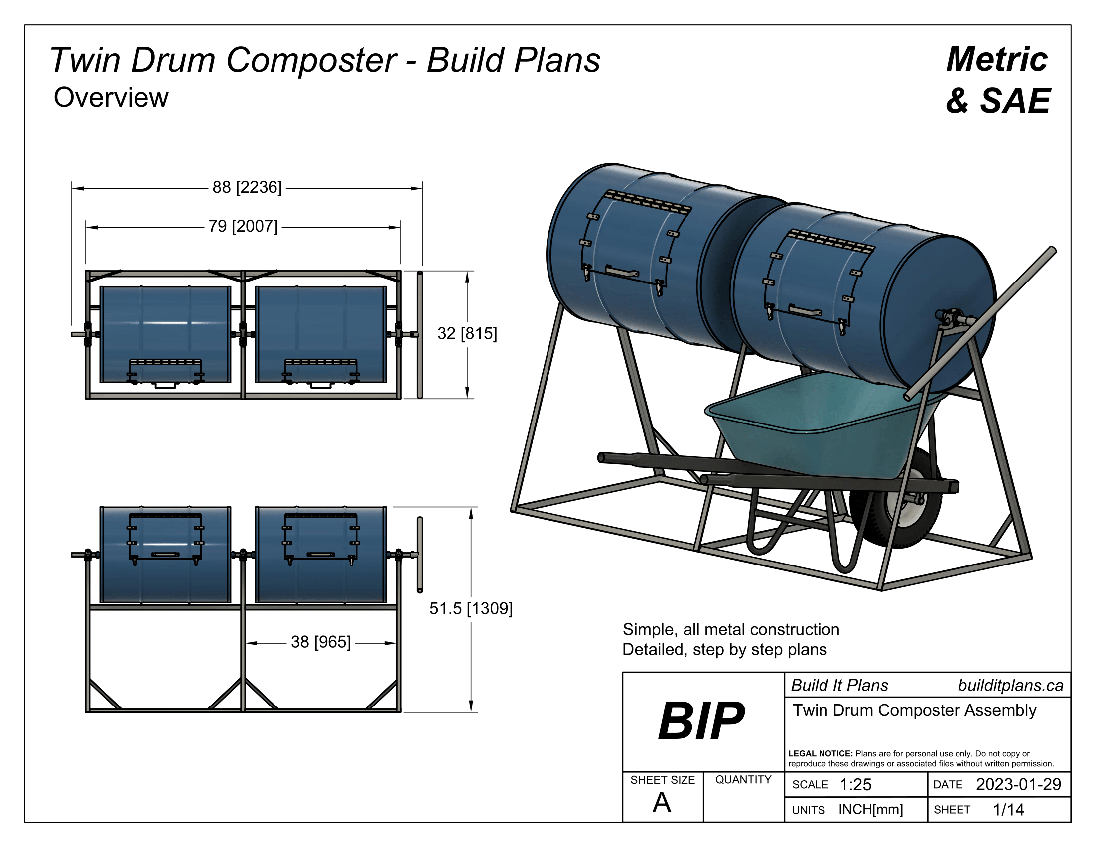 Twin Drum Composter Plans - DIY Dual 55 Gallon Steel Drum Composter