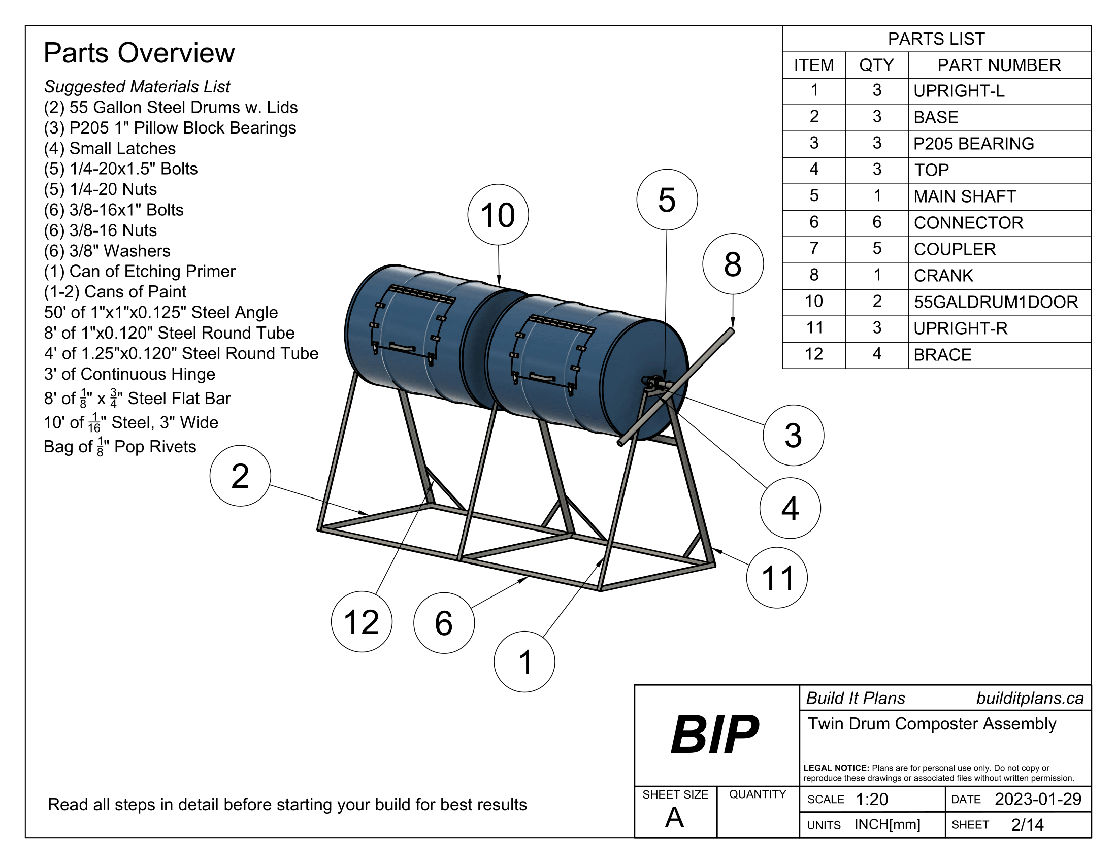 Twin Drum Composter Plans - DIY Dual 55 Gallon Steel Drum Composter