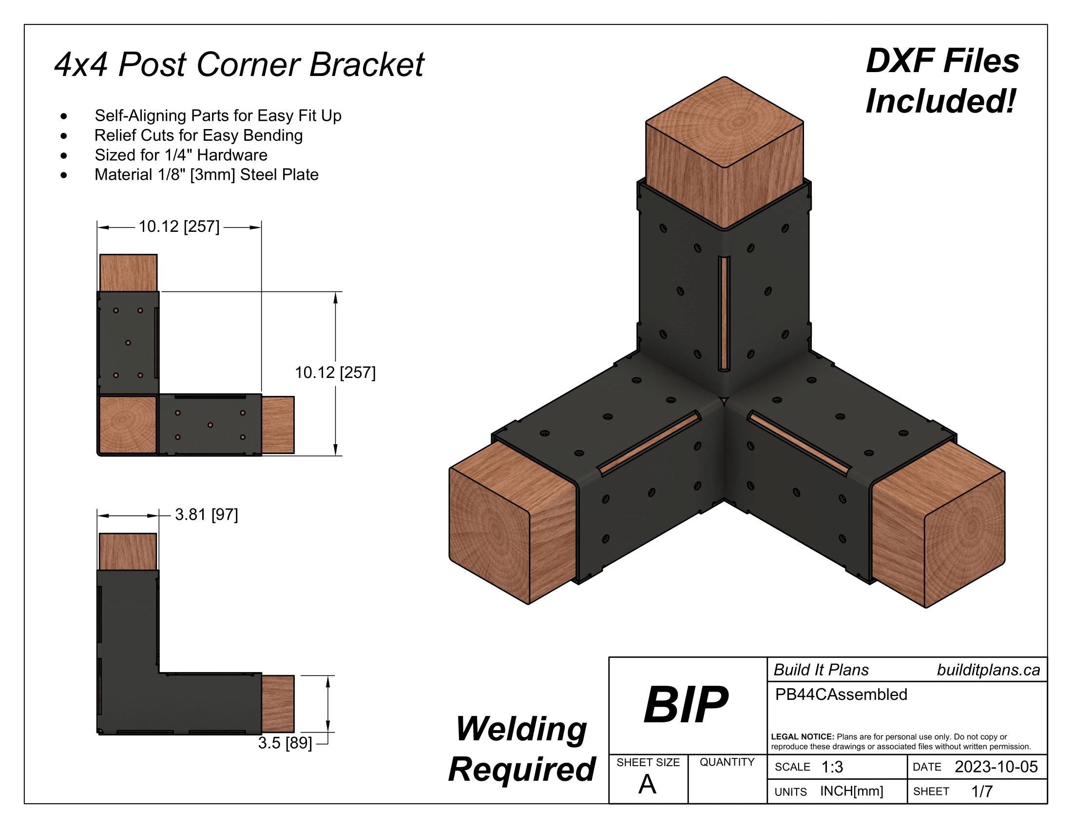 4x4 Post Bracket DXF File Bundle - DIY Pergola Bracket Set Cut Files
