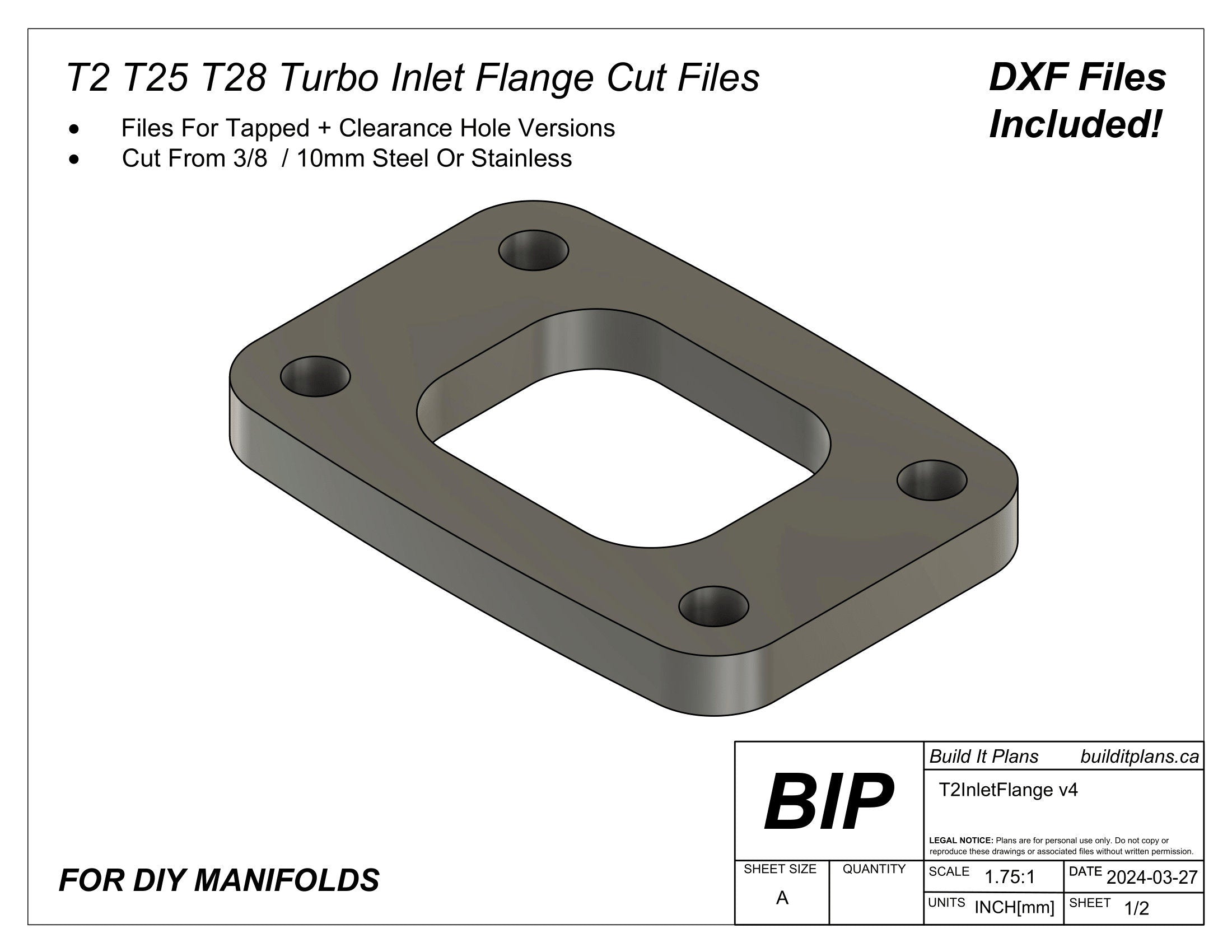 T2 T25 T28 Turbo Manifold Flange DXF Cut Files