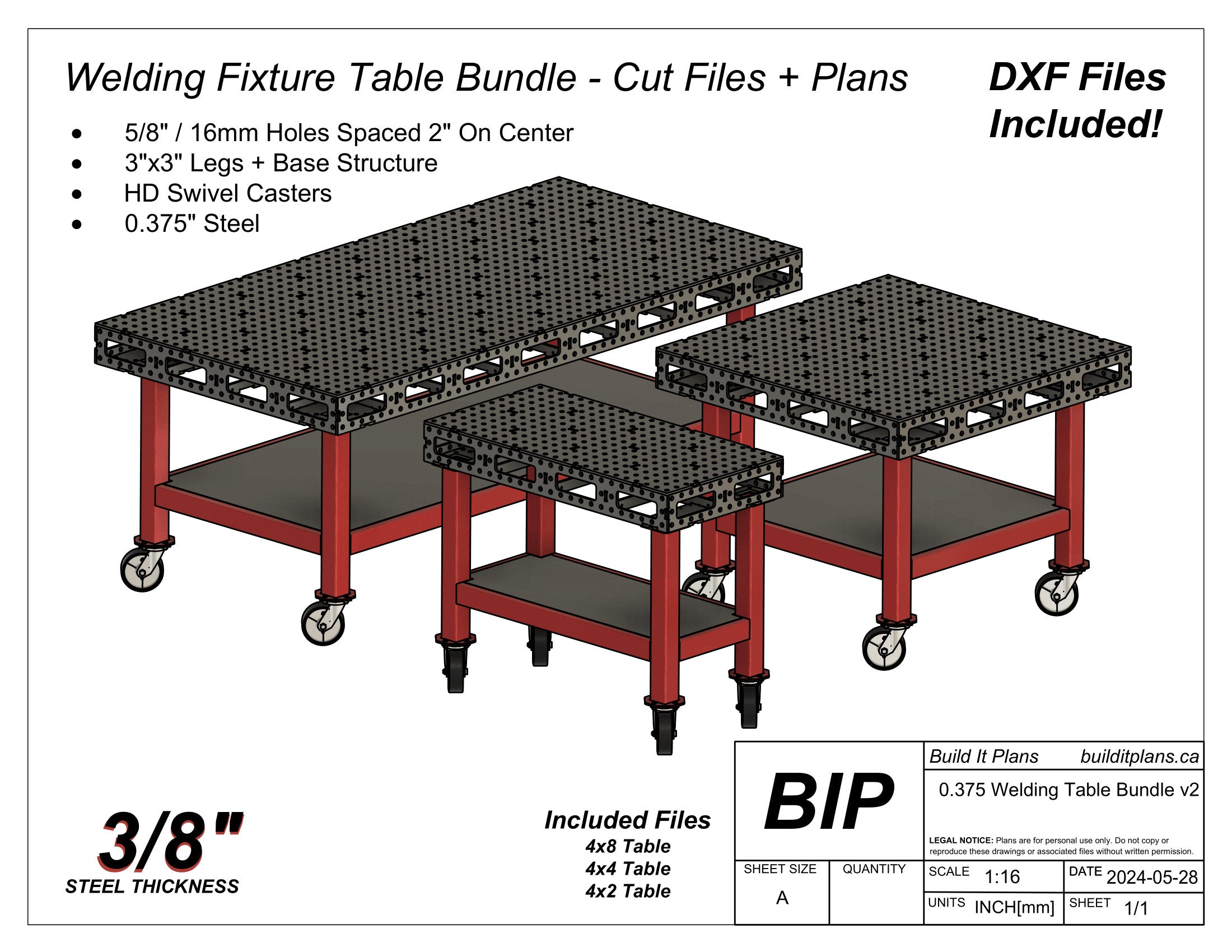 3/8" Welding Table DXF File Bundle - Fixture Table Cut Files and PDF Plans
