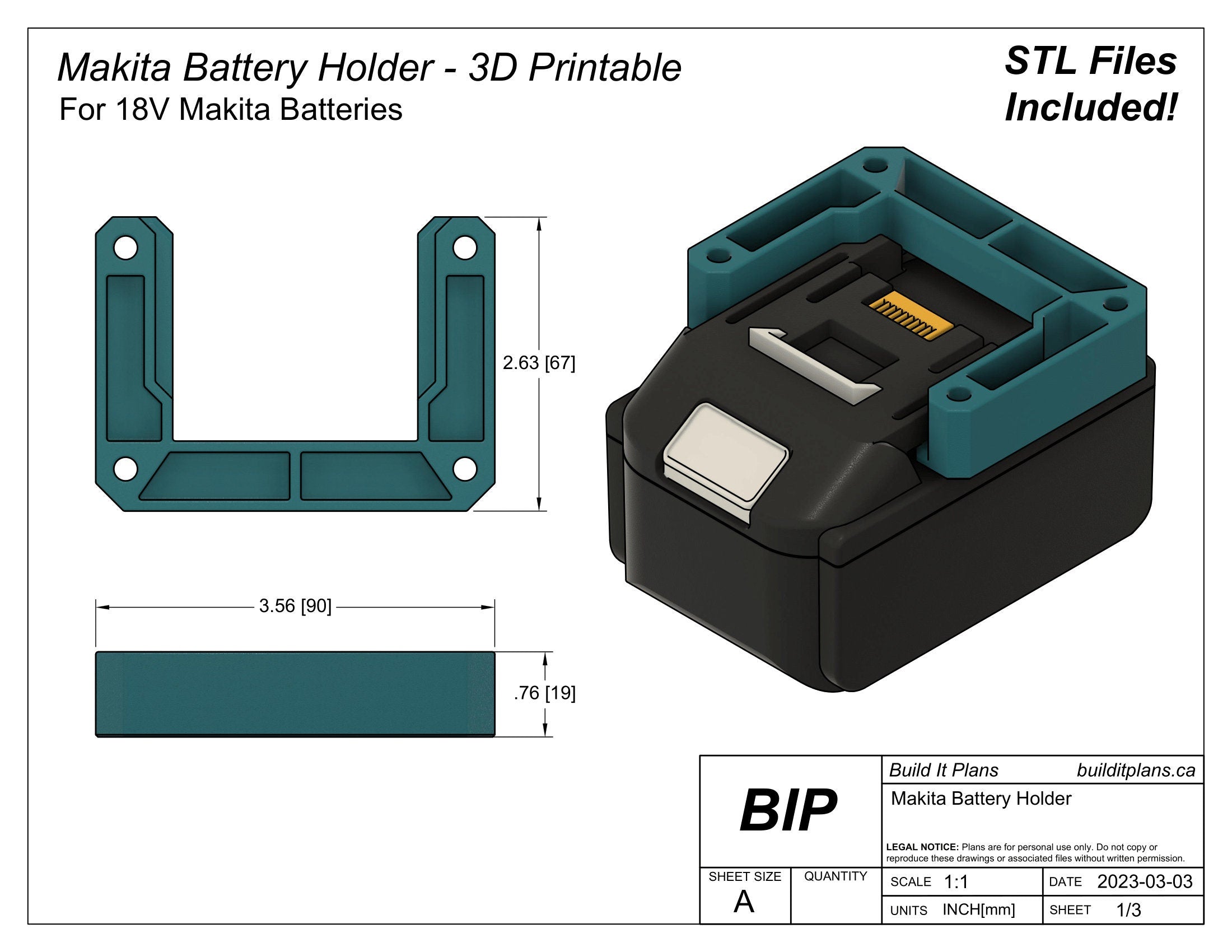 Makita Battery Holder STL File – 3D Print File for 18V Makita Battery Bracket