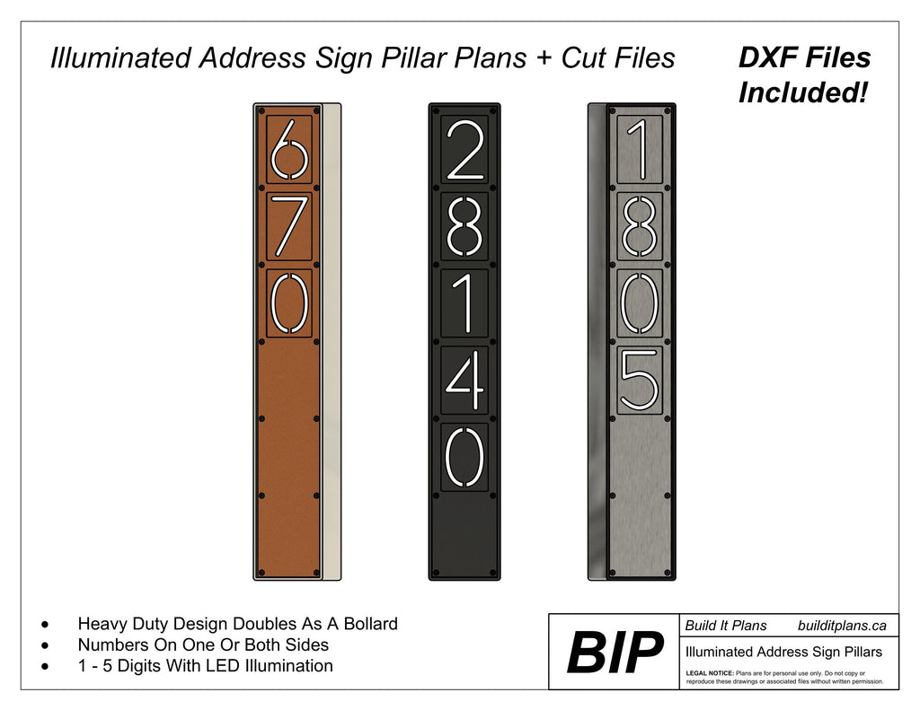 Illuminated Address Sign Pillar DXF Cut Files And Plans