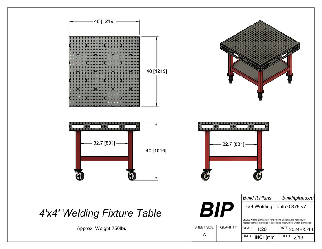 4'x4' Welding Fixture Table DXF Files - 3/8 Steel