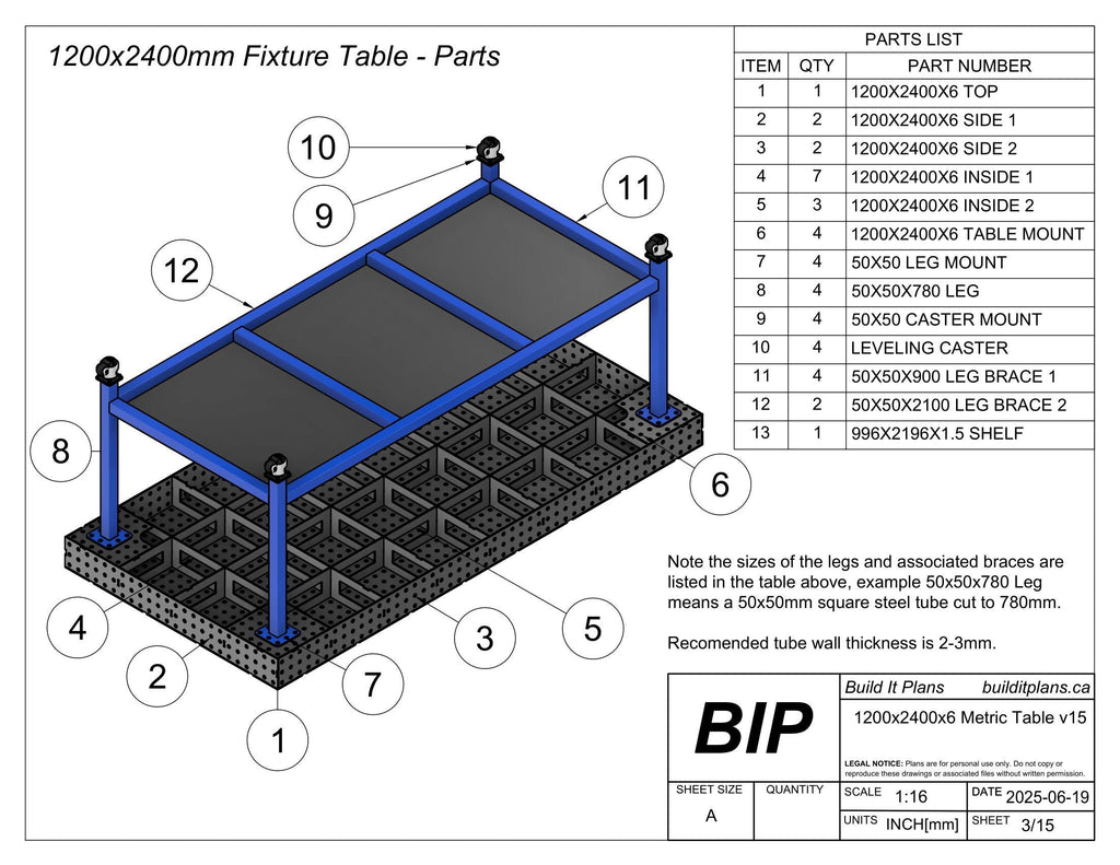 1200x2400mm Welding Table DXF Files - 6mm Steel