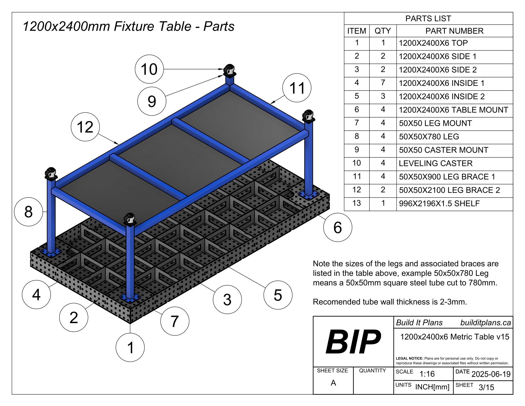 1200x2400mm Welding Table DXF Files - 6mm Steel
