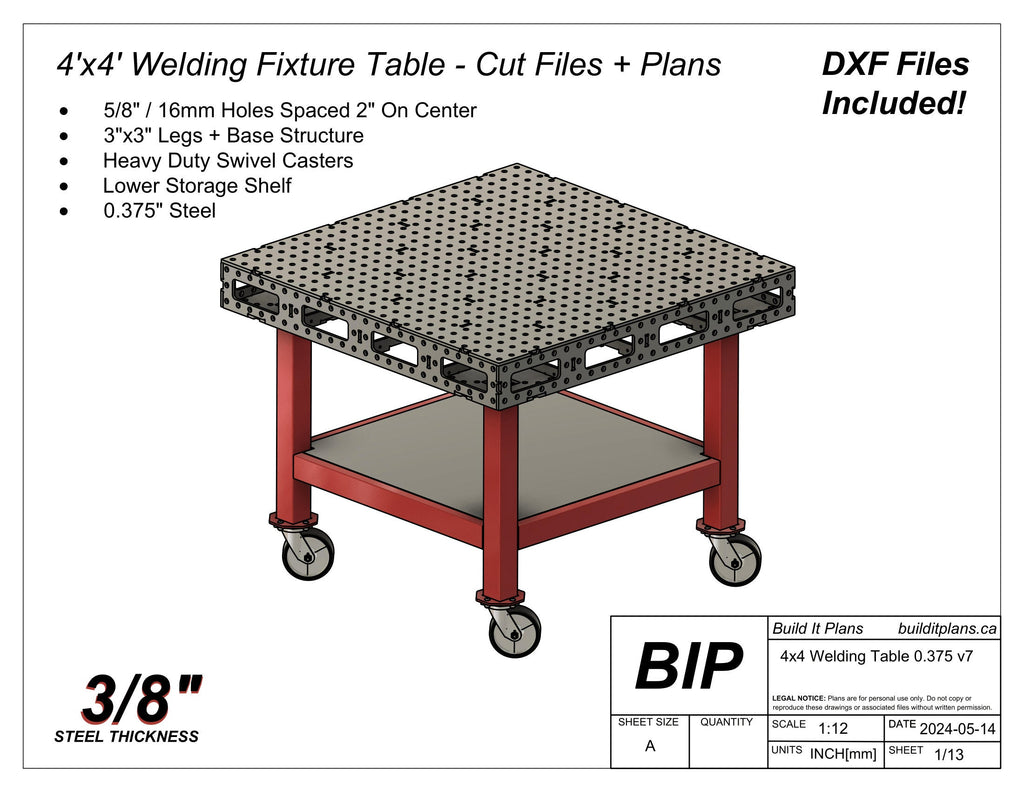 4'x4' Welding Fixture Table DXF Files - 3/8 Steel