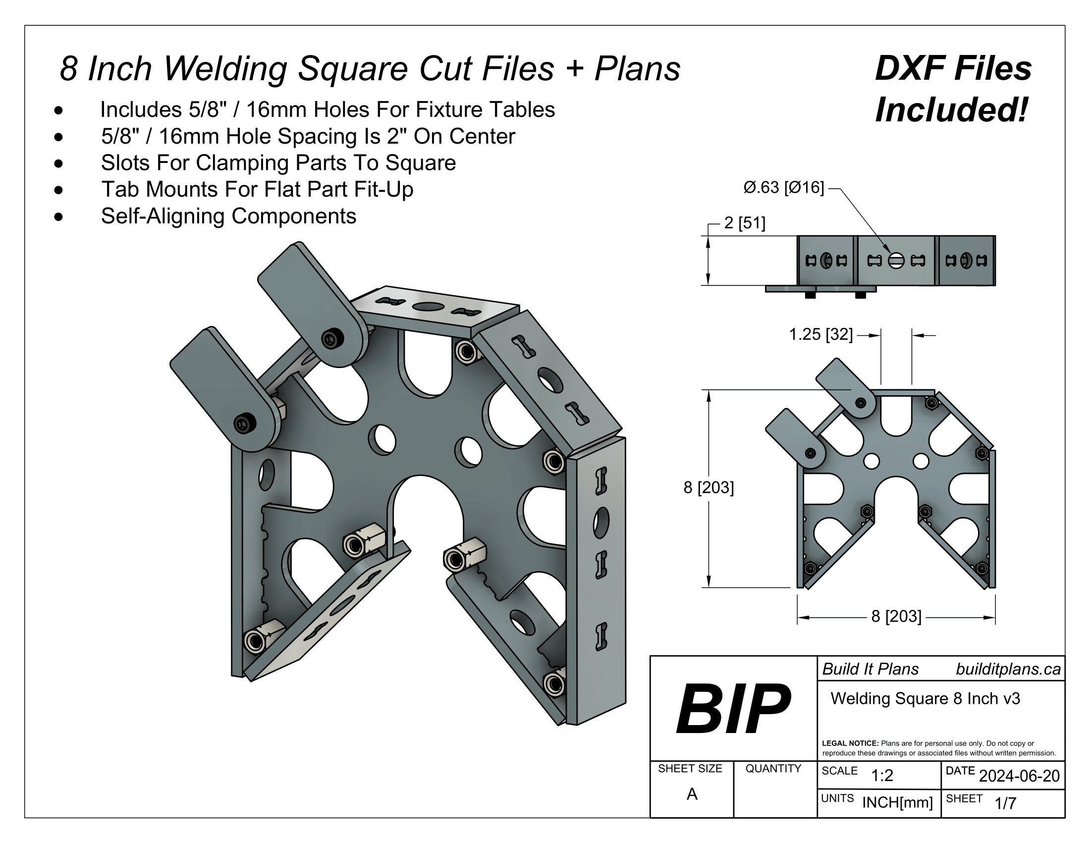 SAE Welding Square DXF Bundle – 1/4" Thick Steel – Cut Files + Plans