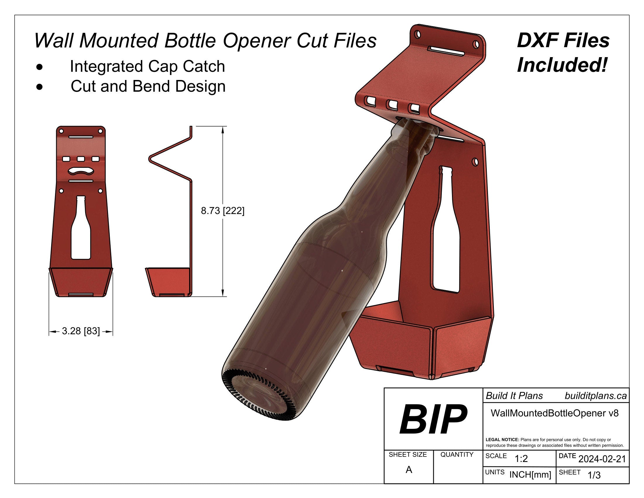 Bottle Opener DXF File - Wall Mounted Beer Opener Cut File