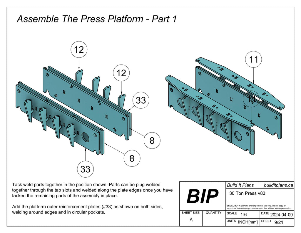 30 Ton Shop Press Plans - Heavy Duty Press DXF Cut Files + PDF Plans
