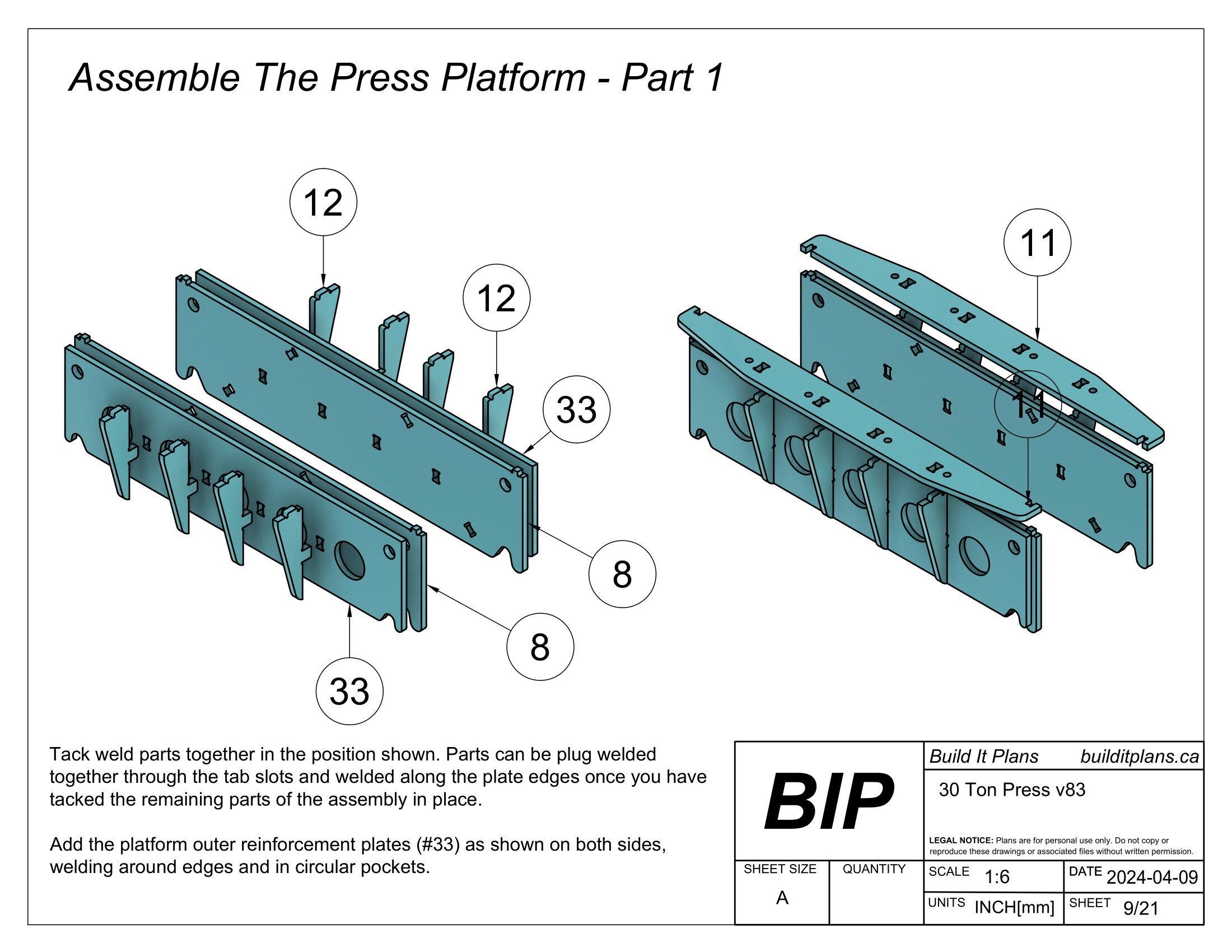 30 Ton Shop Press Plans - Heavy Duty Press DXF Cut Files + PDF Plans