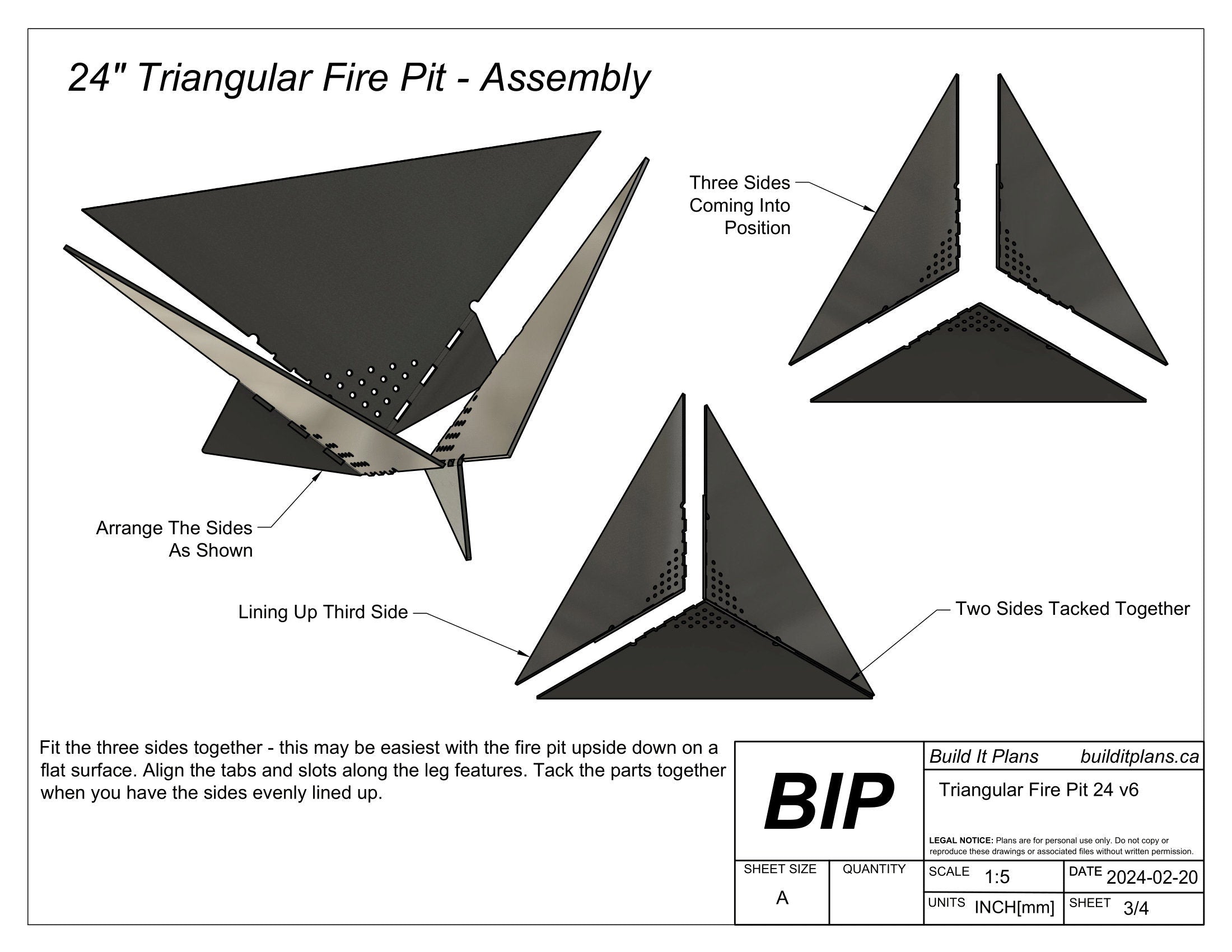 24" Triangular Fire Pit DXF Cut Files and Plans