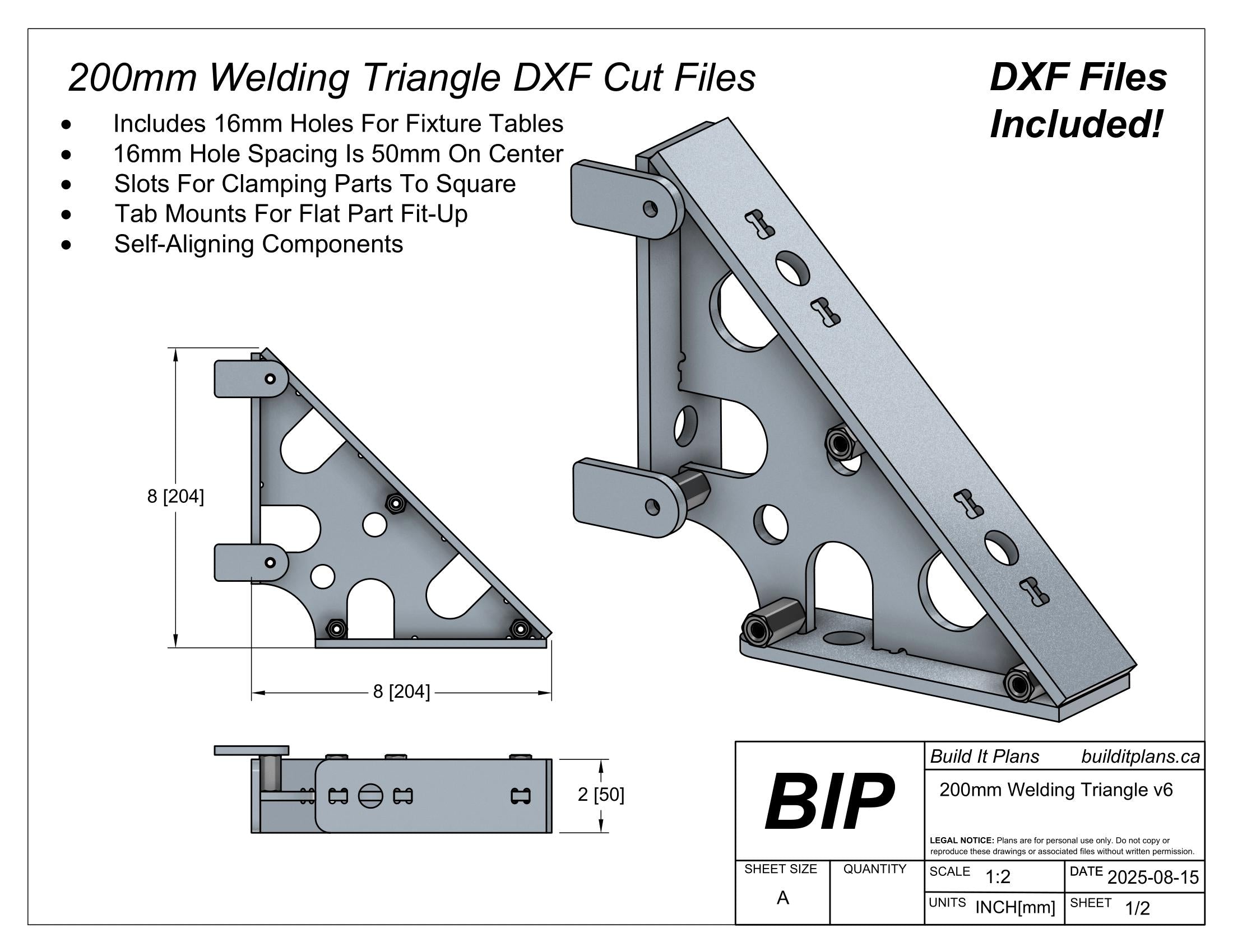 Metric Welding Square DXF Bundle - 6mm Thick Steel - Welding Fixture Cut Files