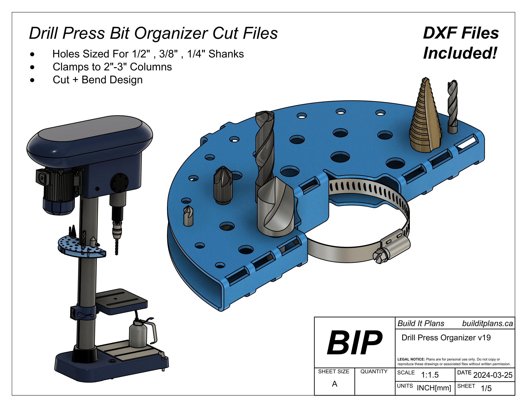 Drill Press Organizer DXF File – Drill Bit Holder Cut File