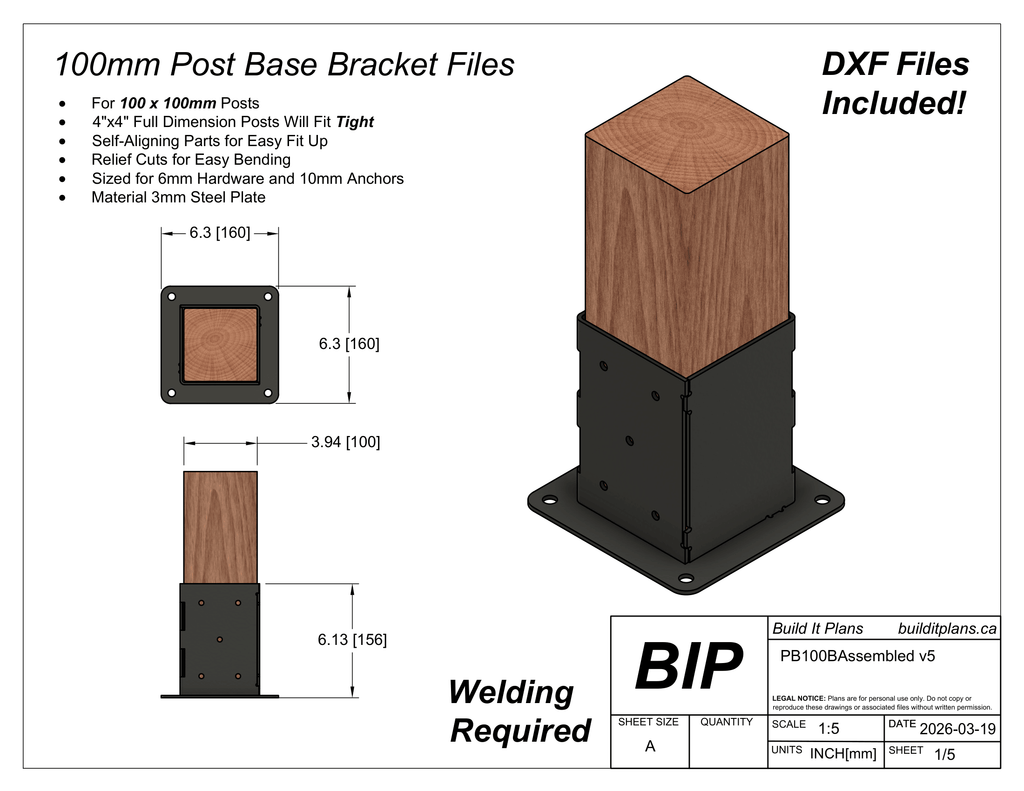 100mm Post Bracket DXF File Bundle - For 100x100mm Wood Posts