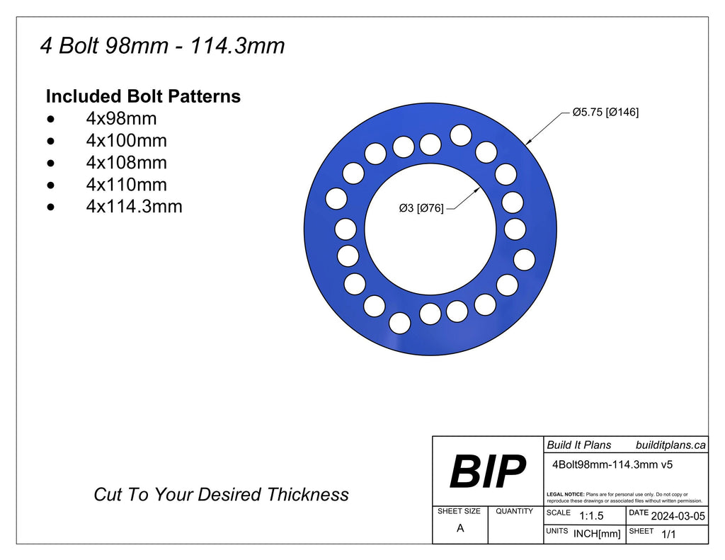 Universal Wheel Spacer DXF Files – DIY Wheel Spacer Cut File Pack