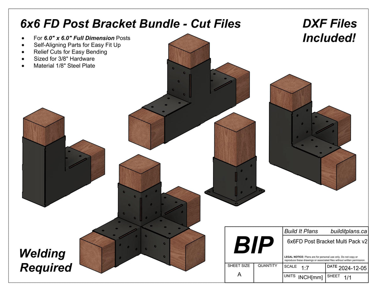 6x6 Post Bracket Bundle DXF Cut Files - FULL DIMENSION 6x6 – Build It ...
