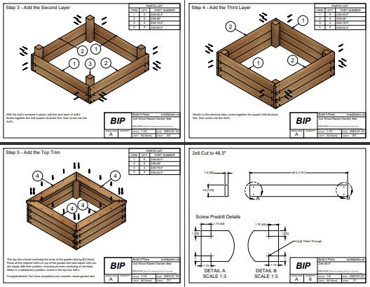 4'x4' Raised Wood Garden Bed PDF Plans - 48"x48"