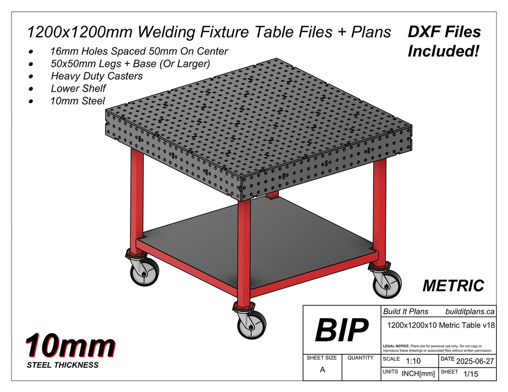 1200x1200mm Welding Table DXF Files - 10mm Steel
