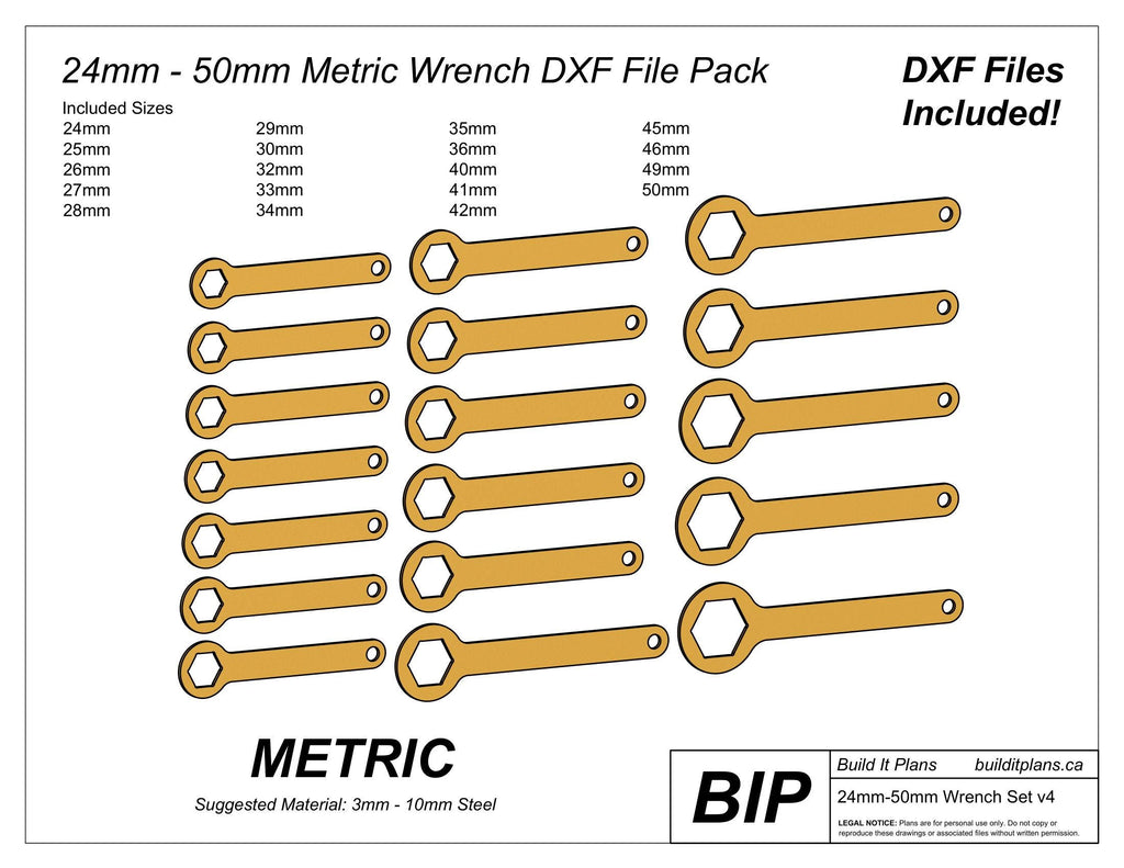Wrench DXF File Mega Pack – Metric and SAE Spanner Cut Files