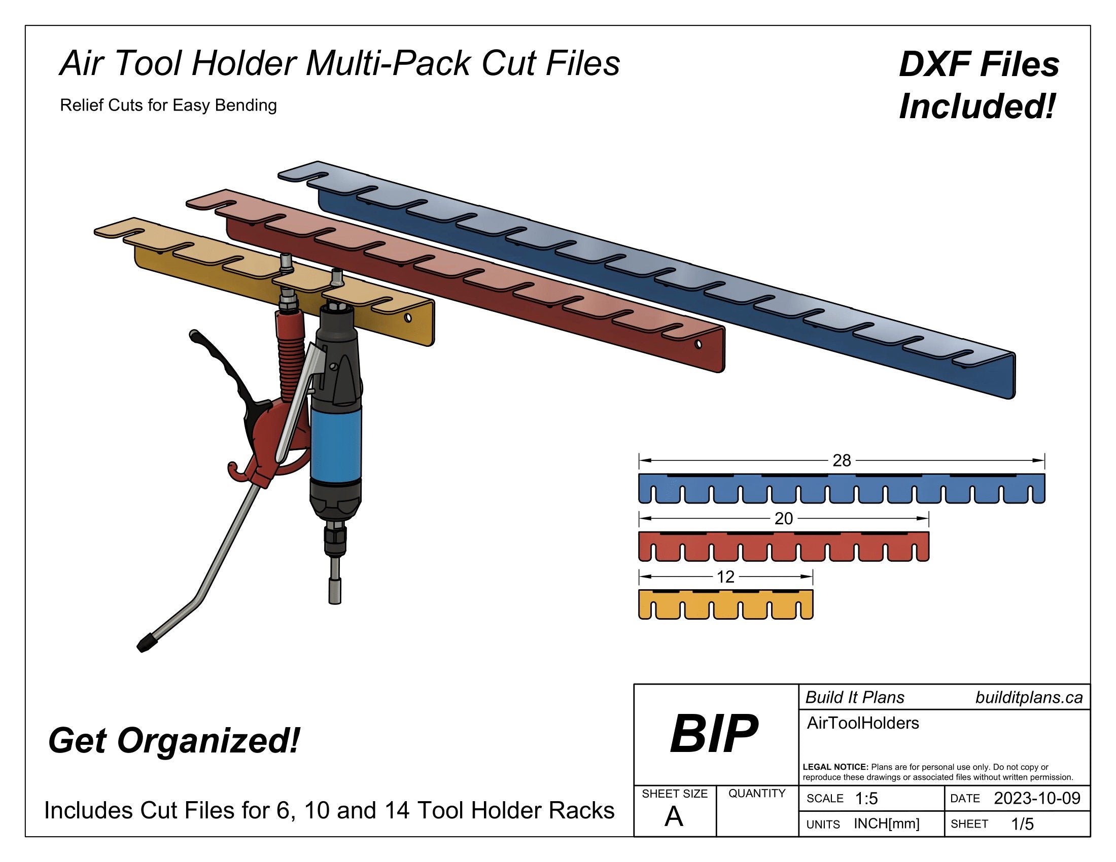 Air Tool Hanger DXF Files - Pneumatic Tool Holder Cut Files Bundle
