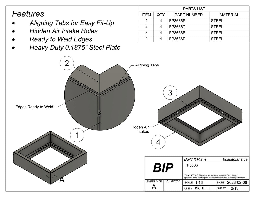 36"x36" Square Fire Pit DXF Cut Files and Plans - 36x36