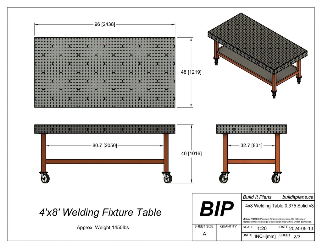 4'x8' Welding Table DXF Files - 3/8" Steel