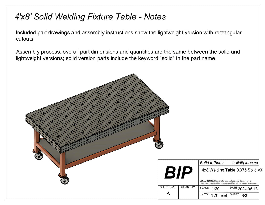 4'x8' Welding Table DXF Files - 3/8" Steel
