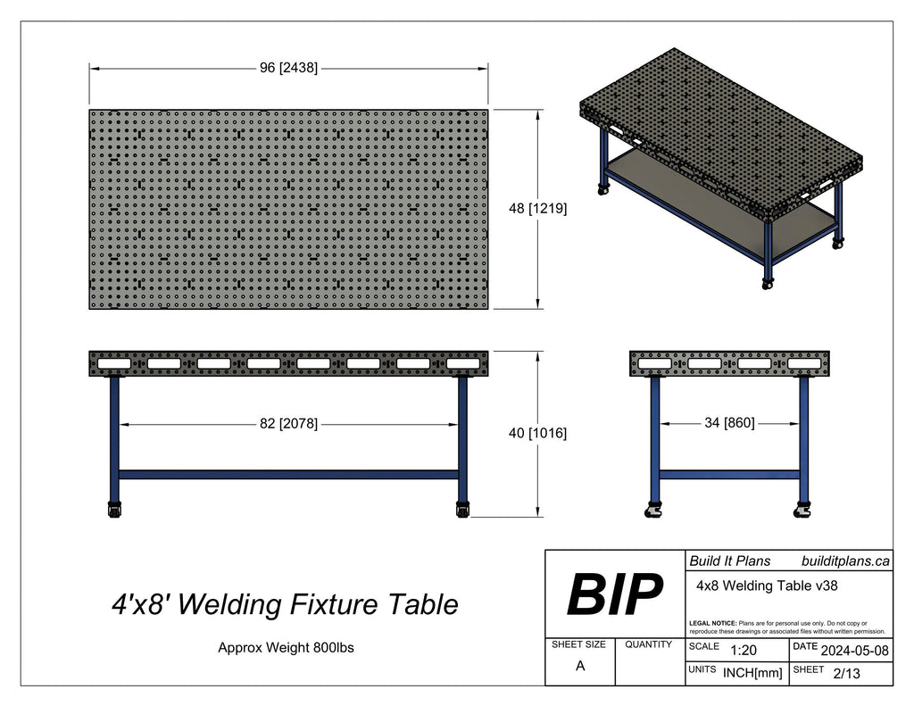 4'x8' Welding Table DXF Files - 1/4" Steel
