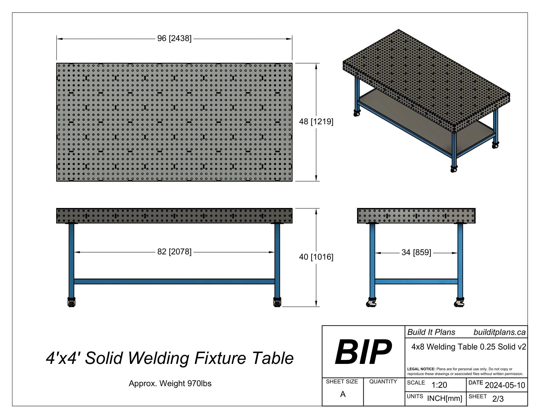 4'x8' Welding Table DXF Files - 1/4" Steel