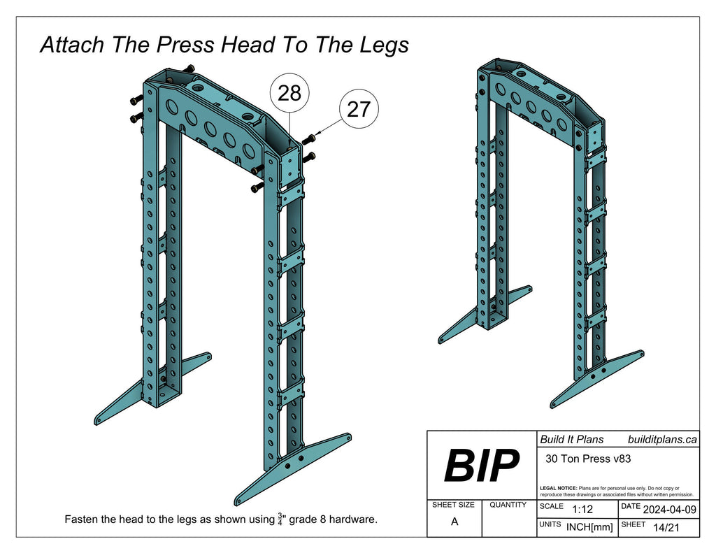 30 Ton Shop Press Plans - Heavy Duty Press DXF Cut Files + PDF Plans