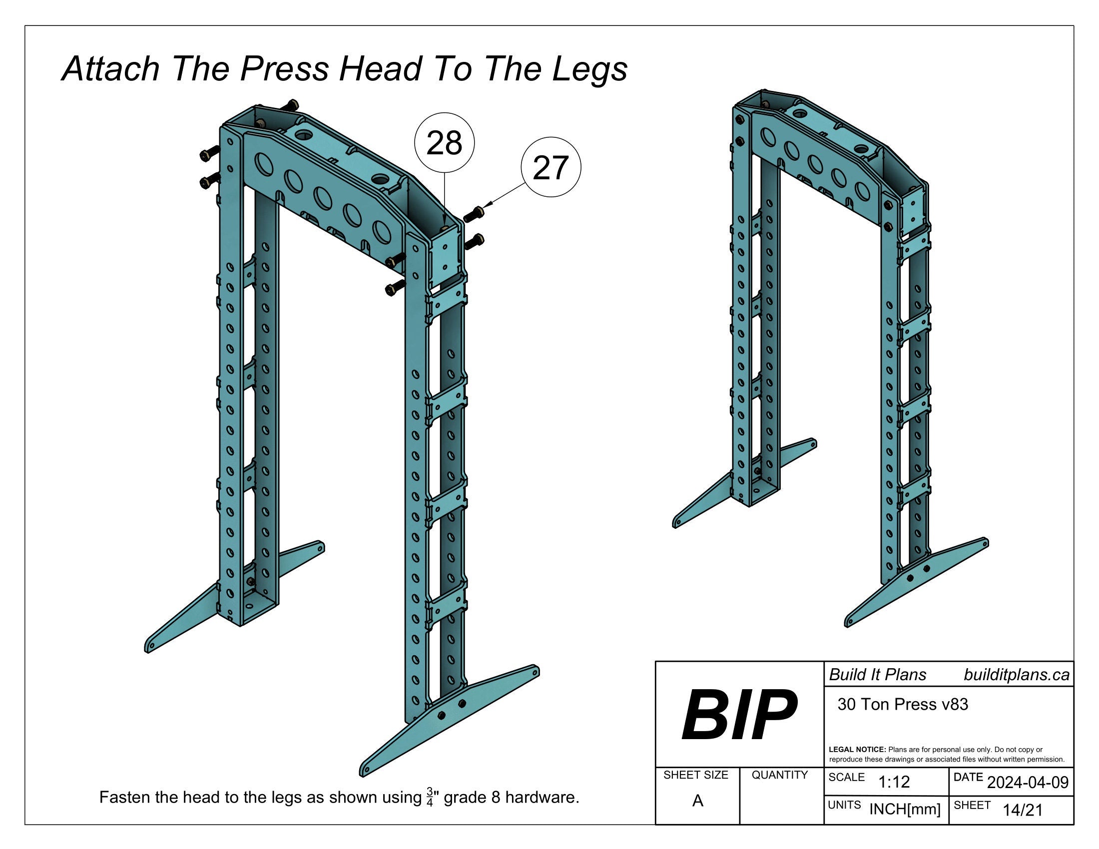 30 Ton Shop Press Plans - Heavy Duty Press DXF Cut Files + PDF Plans