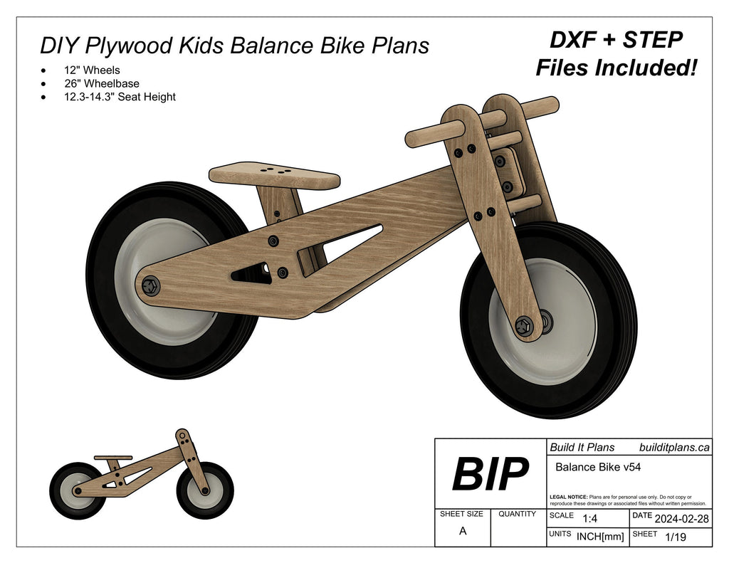 Kids Plywood Balance Bike DIY PDF Plans