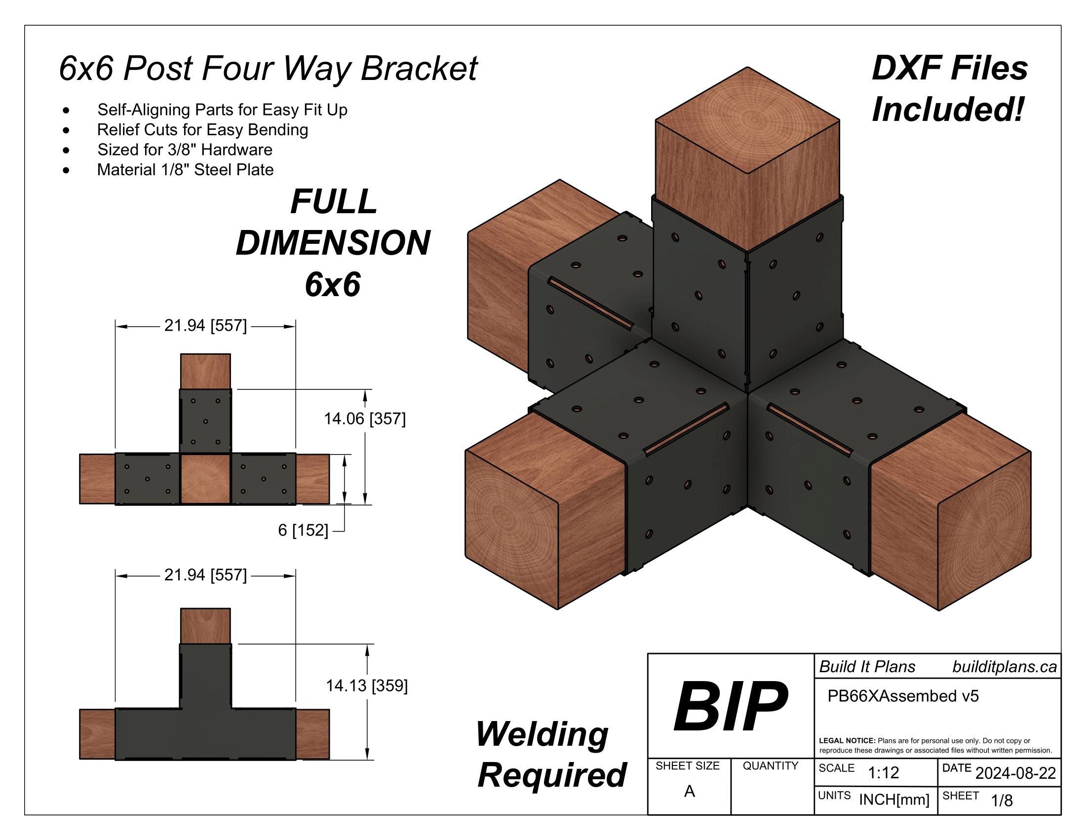 6x6 Post Bracket Bundle DXF Cut Files - FULL DIMENSION 6x6