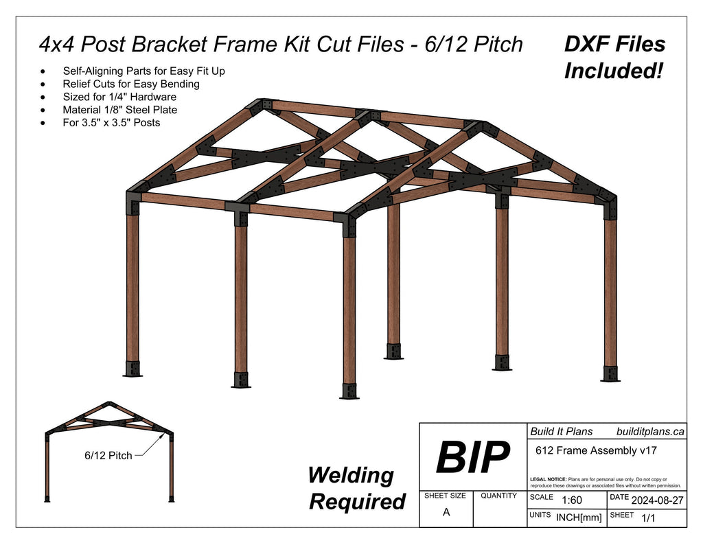 6/12 Pitch Truss Bracket DXF Cut Files - 4x4 Post Frame Kit
