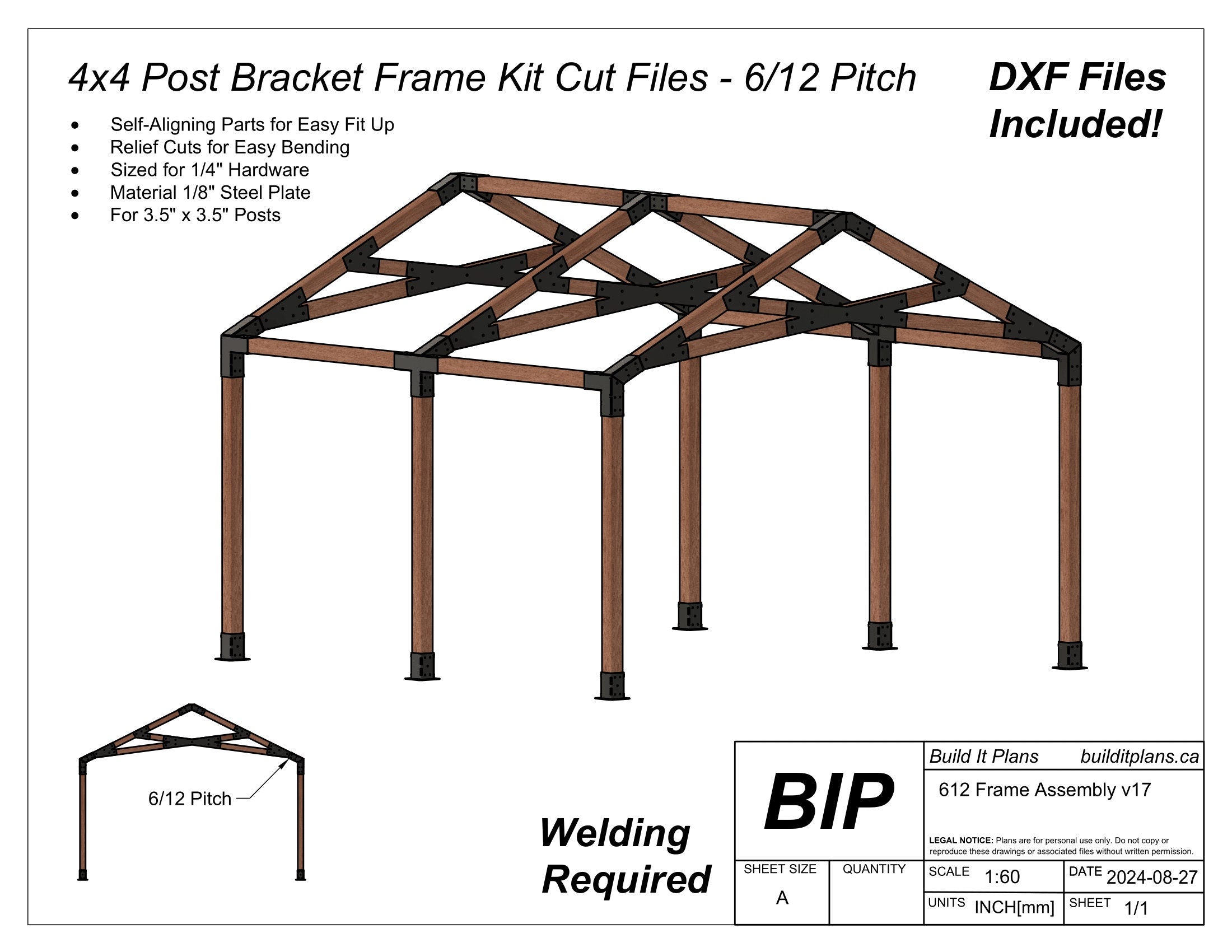 6/12 Pitch Truss Bracket DXF Cut Files - 4x4 Post Frame Kit