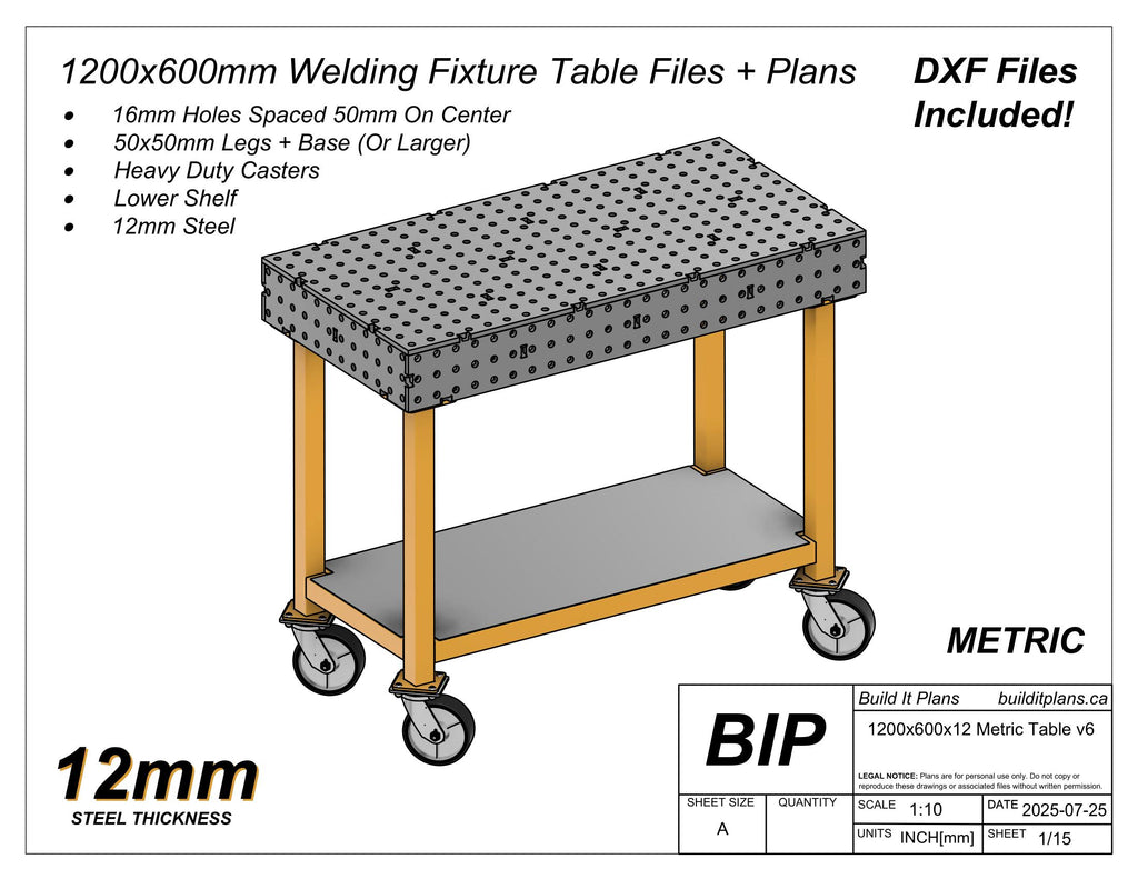 1200x600mm Welding Table DXF Files - 12mm Steel