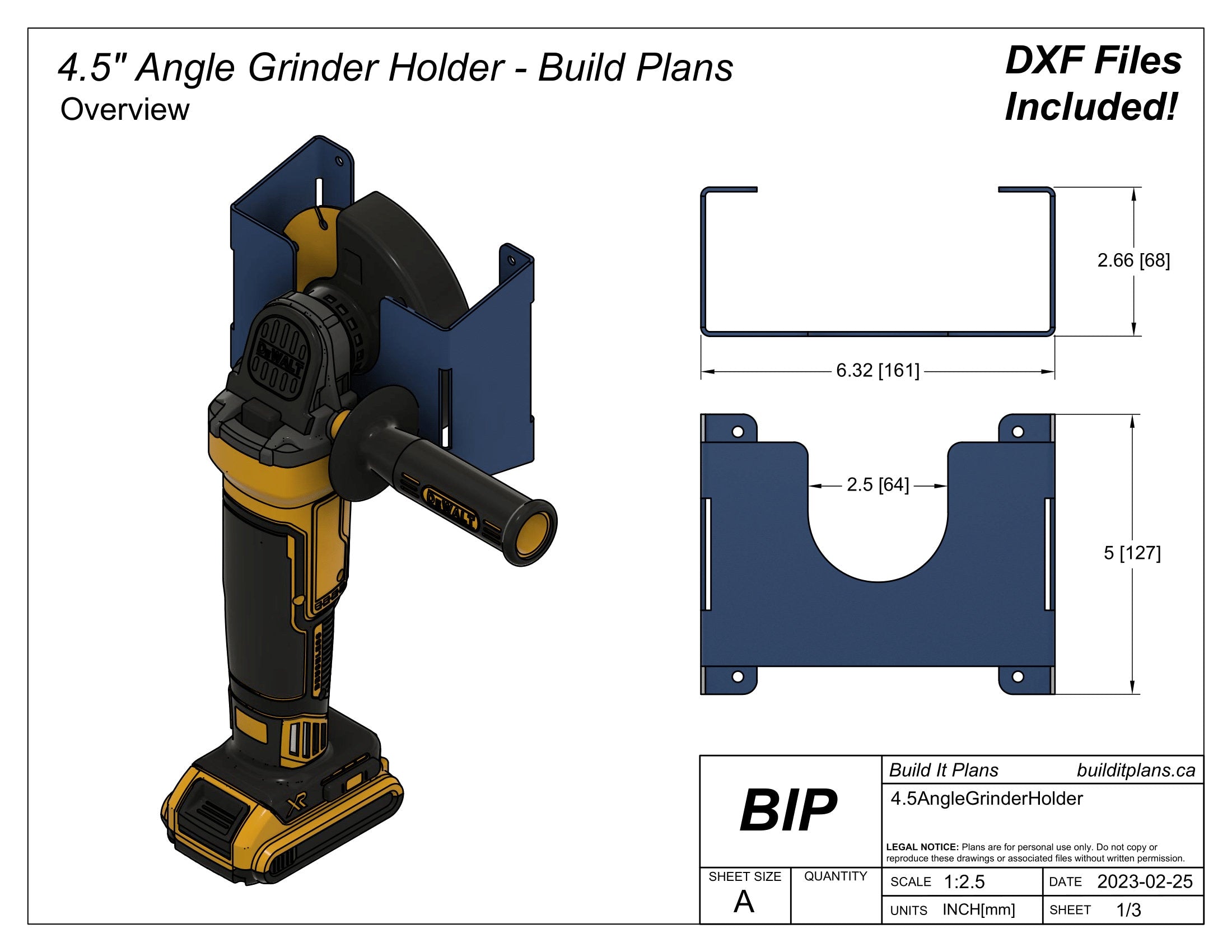 Grinder Holder DXF - 4.5 Inch Grinder Rack Cut File