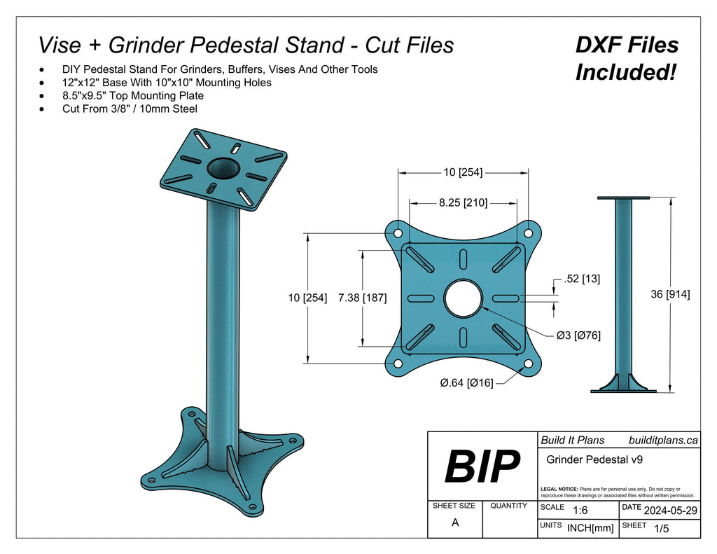 Grinder Pedestal Stand DXF Files - DIY Floor Mounted Pedestal Stand