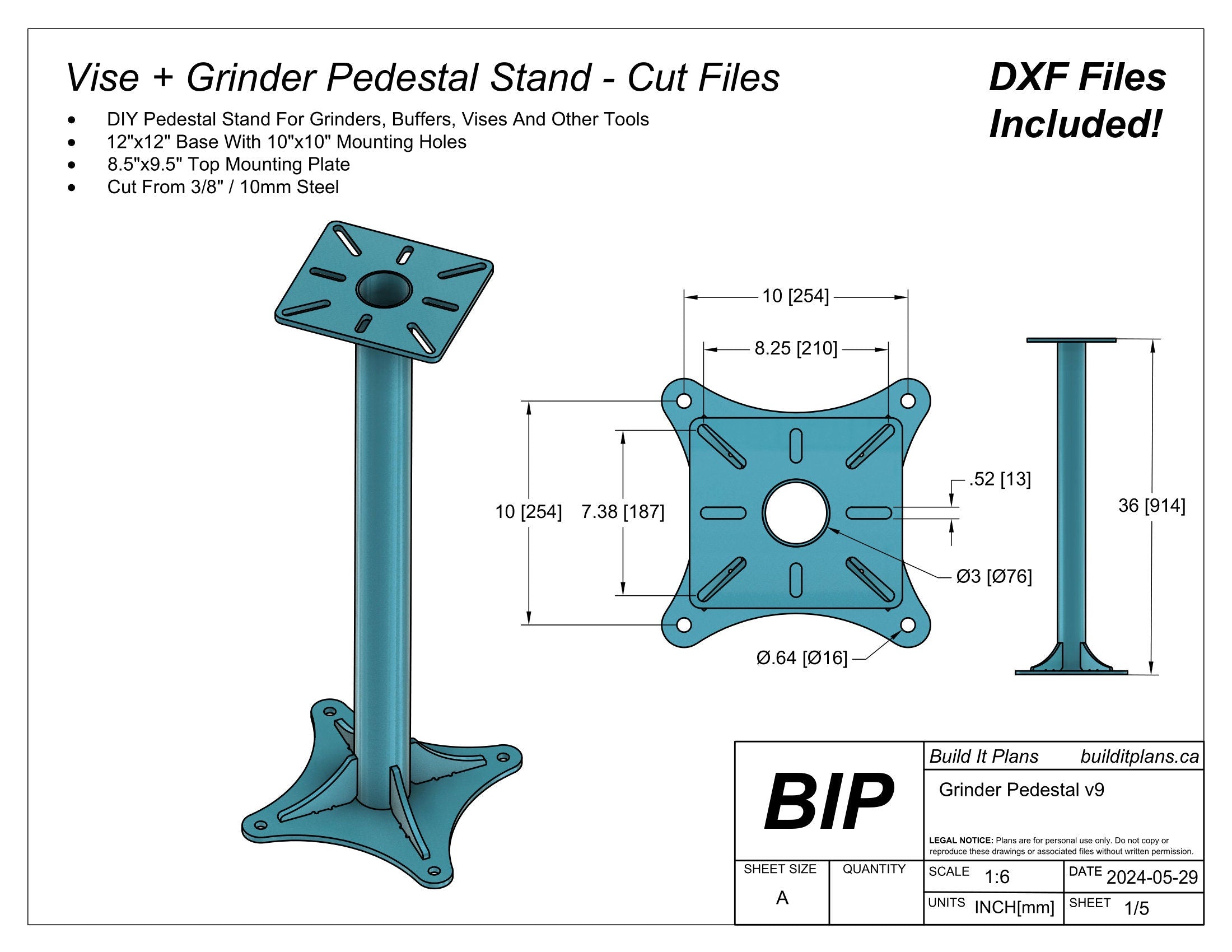 Grinder Pedestal Stand DXF Files - DIY Floor Mounted Pedestal Stand